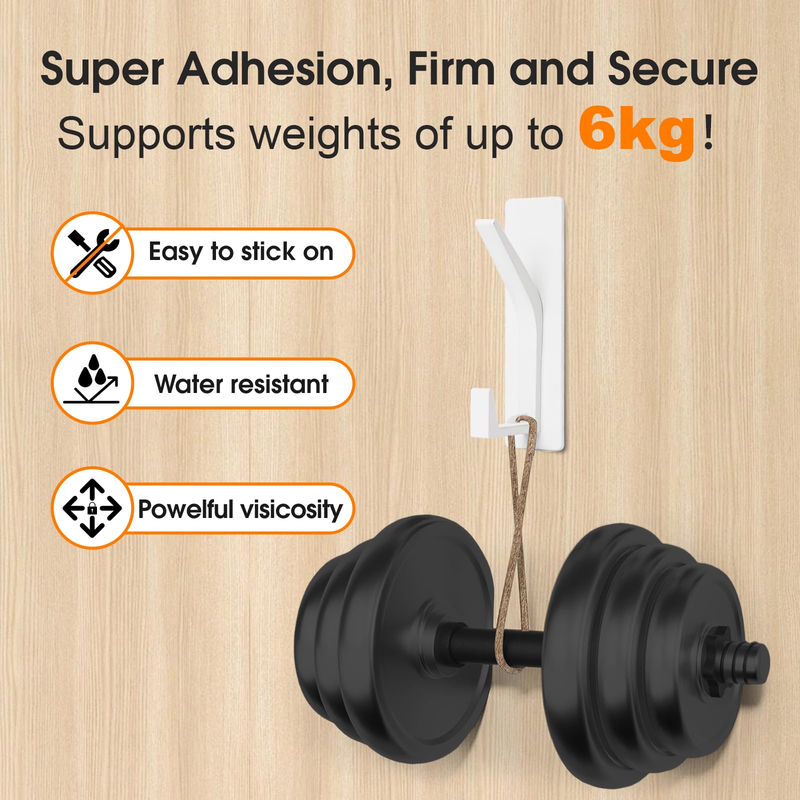 AUXHCYL Ganchos Adhesivos para Pared, 4 Pcs Gancho pared Adhesivo Resistentes para 6 kg, Colgador Adhesivo para Toallas, Abrigos, Sombreros y Bolsos en Baño, Cocina y Ducha (Blanco)