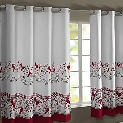 Cortina de Cozinha 3,00m X 1,50m Estampada em Tecido Gorgurinho com Ilhós Cromados (Pássaros)