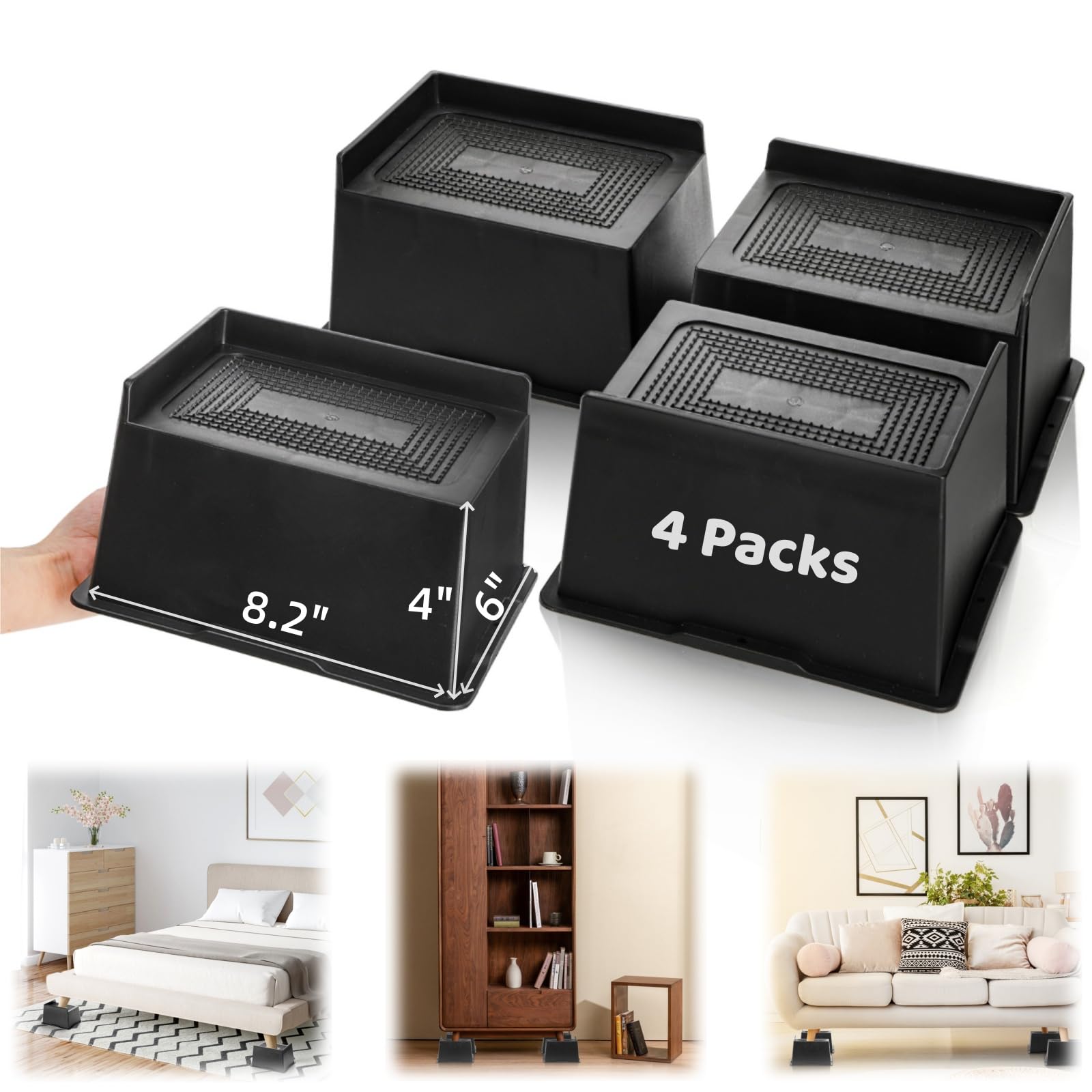 Lifting Risers Risers Snapklik.com : Noamus 4 Pack 4 Inch Bed Risers, Oversized Heavy Duty ...