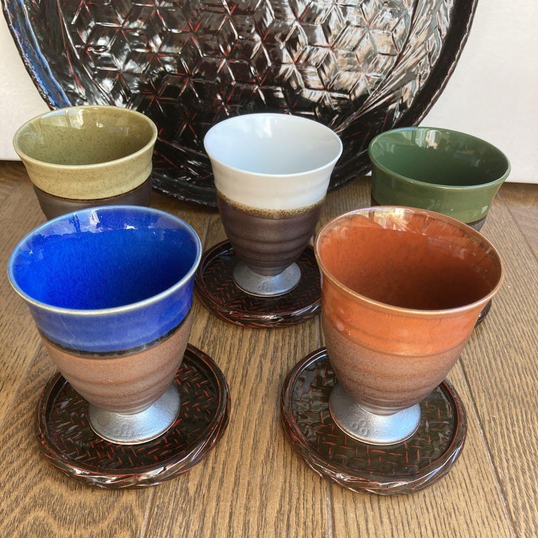 Amazon.co.jp: 鹿野漆器 藍胎漆器 レトロ お盆と土物陶器コップ 漆器