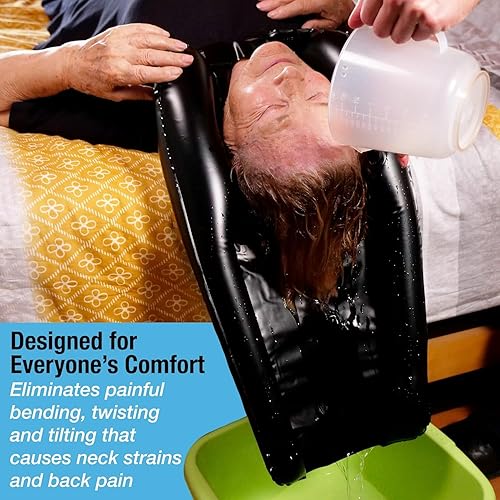 Miniatura 4 de Bandeja inflable para lavar el cabello para fregadero y mesita de noche, cómodo cuenco de champú portátil para enjuague sin derrames, lavabo para