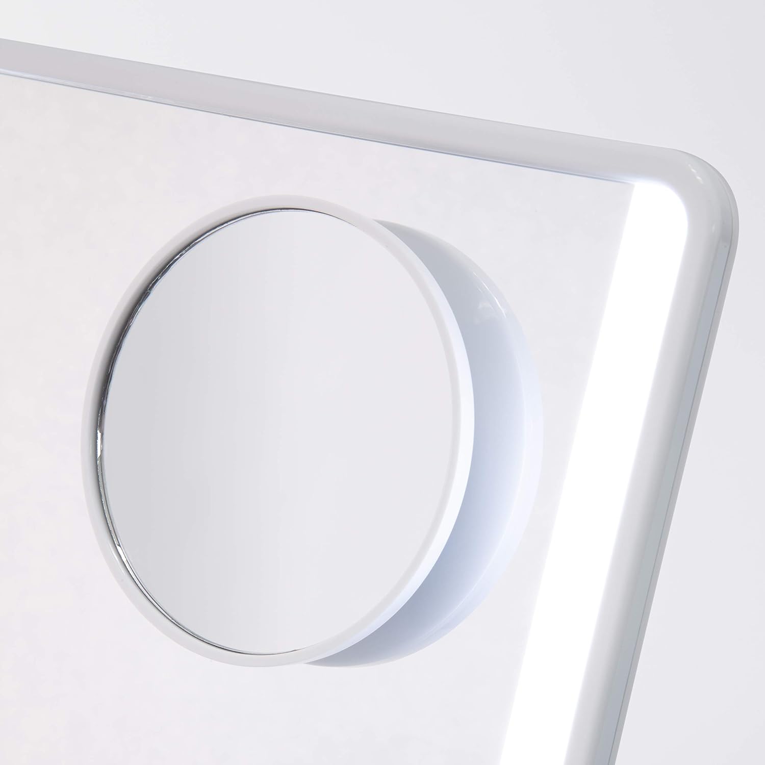 iHome 7 x 9 Reflect iCVBT22W Adjustable Vanity Mirror with Bonus 10X Mirror, Bluetooth Audio, Hands-Free Speakerphone, LED Lighting, Siri  Google Support USB Charging, (White, 7 x 9)