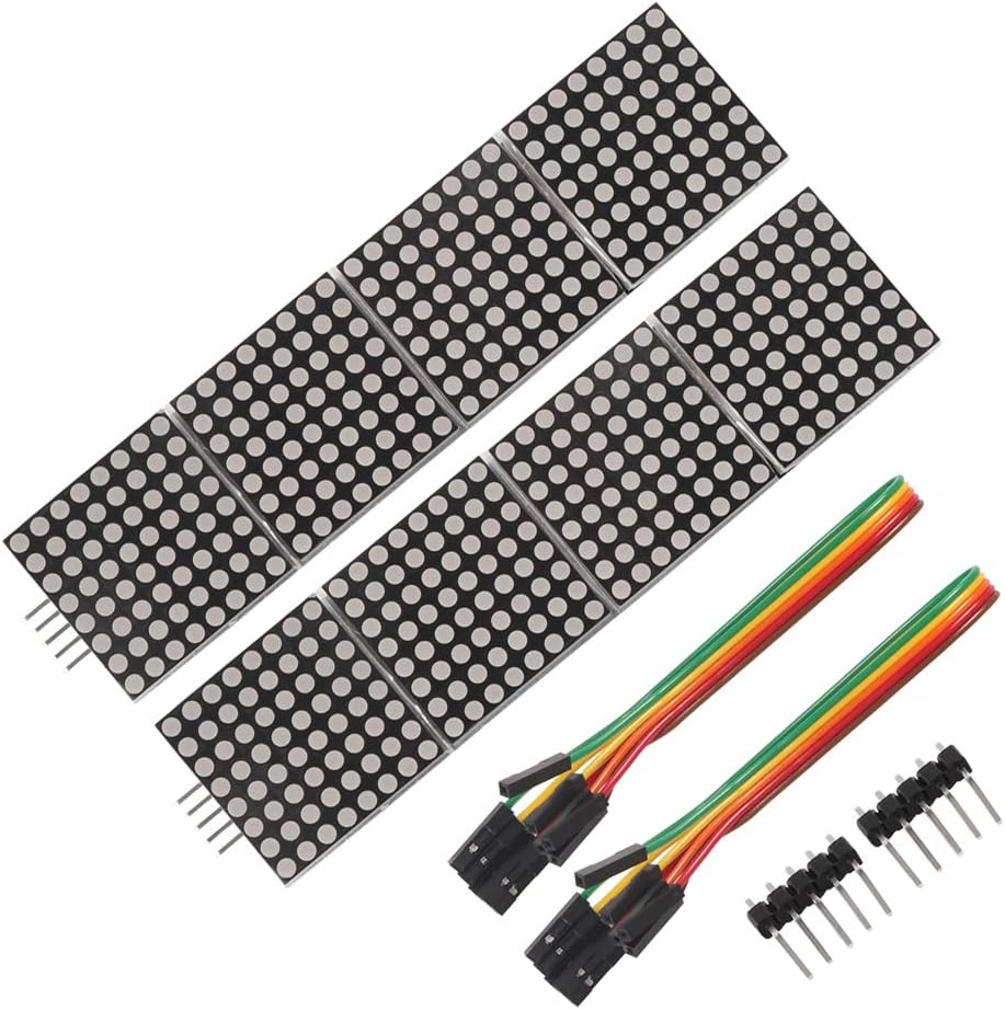 2pcs MAX7219 Dot Matrix Module for Arduino Microcontroller 4 in 1 Display with 5pin Line (Red)