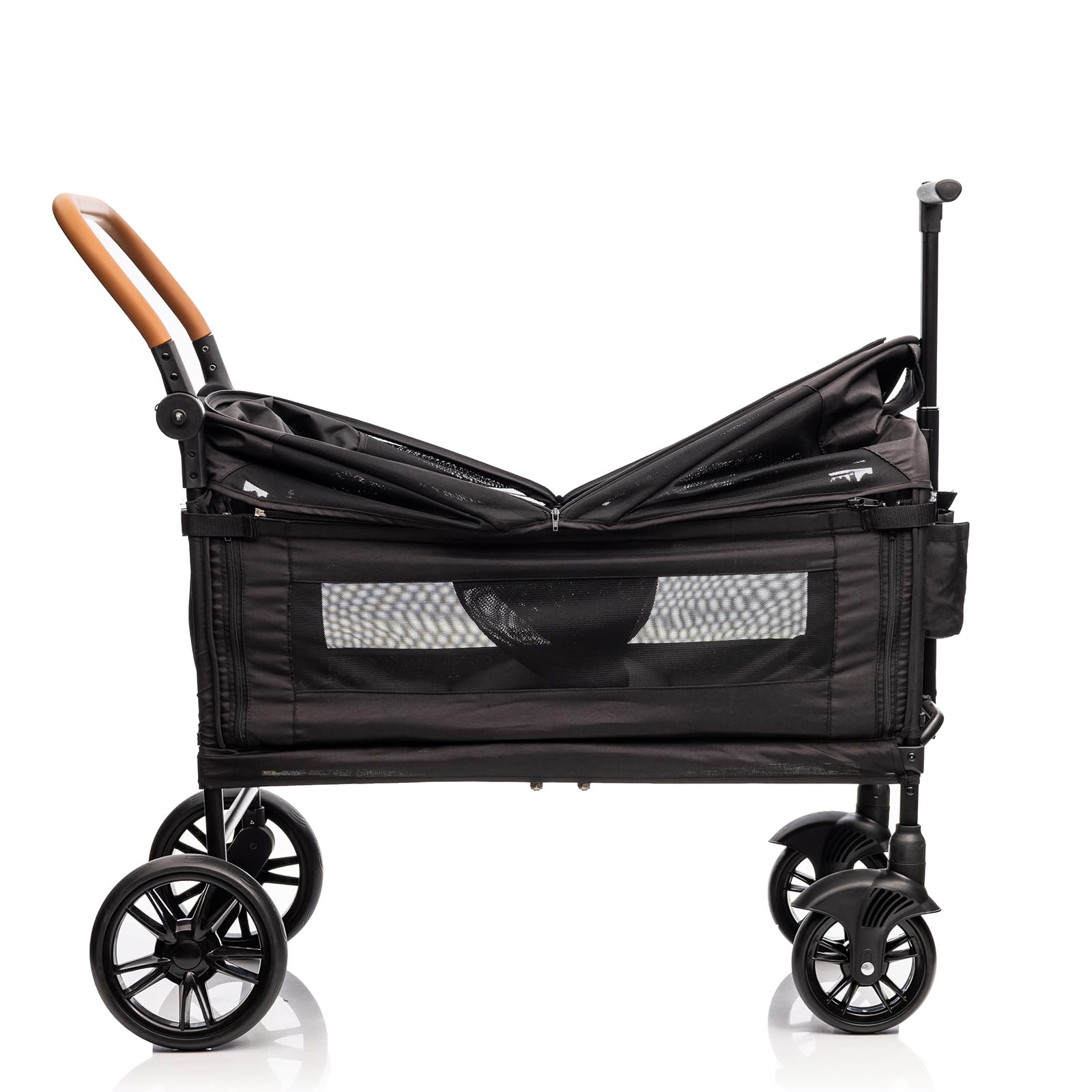 vickey Carrello pieghevole con tetto, 2 bambini, 150 kg, carrello cargo, pieghevole, con manico scorrevole, Duo, resistente agli urti, ruote in poliuretano con freni, portabevande, 100 l, nero