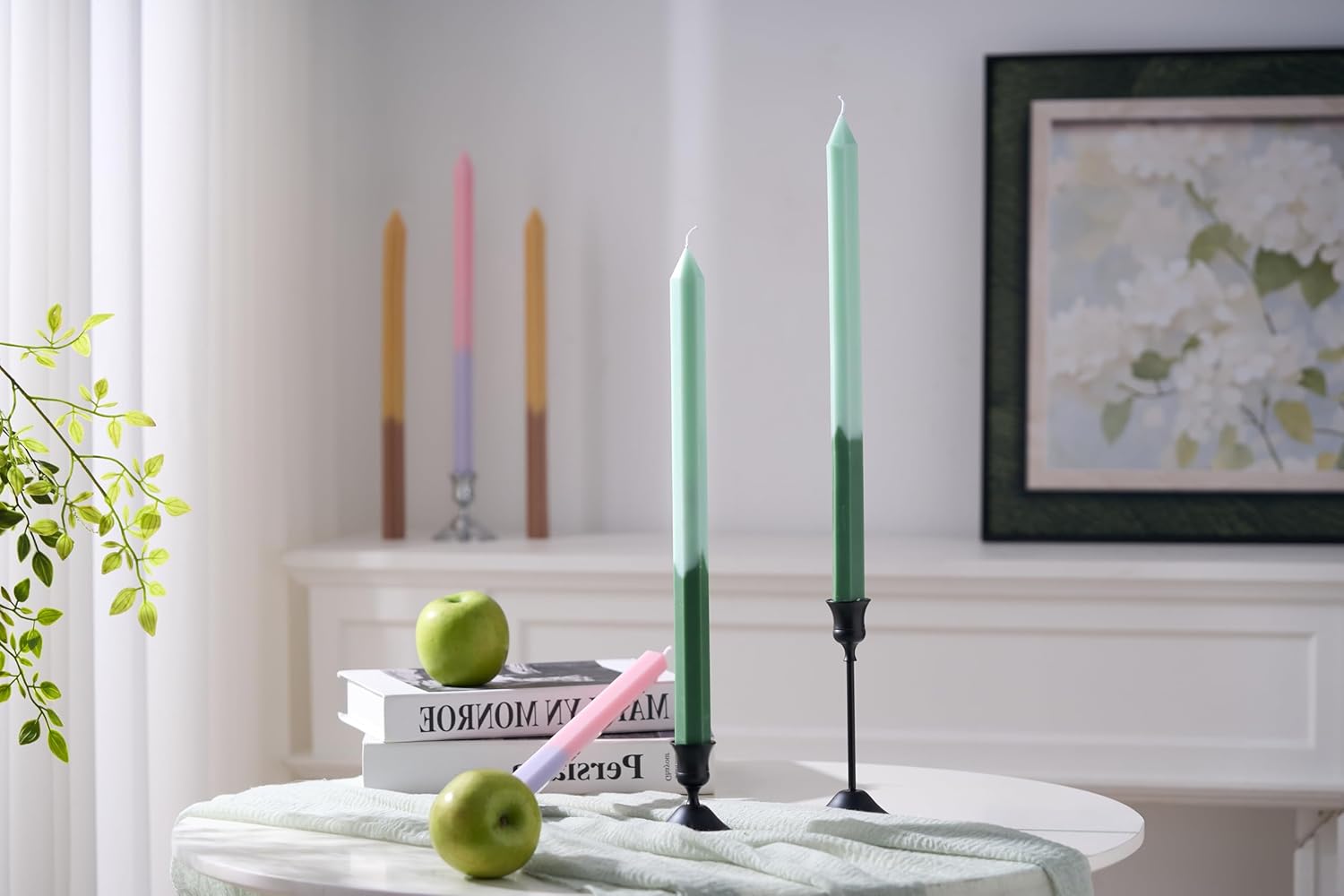 Tall Unscented Hexagonal Multi Color Taper Candles (6 Pack) Smokeless Unscented Taper Candle Long Burning Hand Poured 13.8 inch Candlesticks Ideal for Weddings Dinner Parties Home Decor