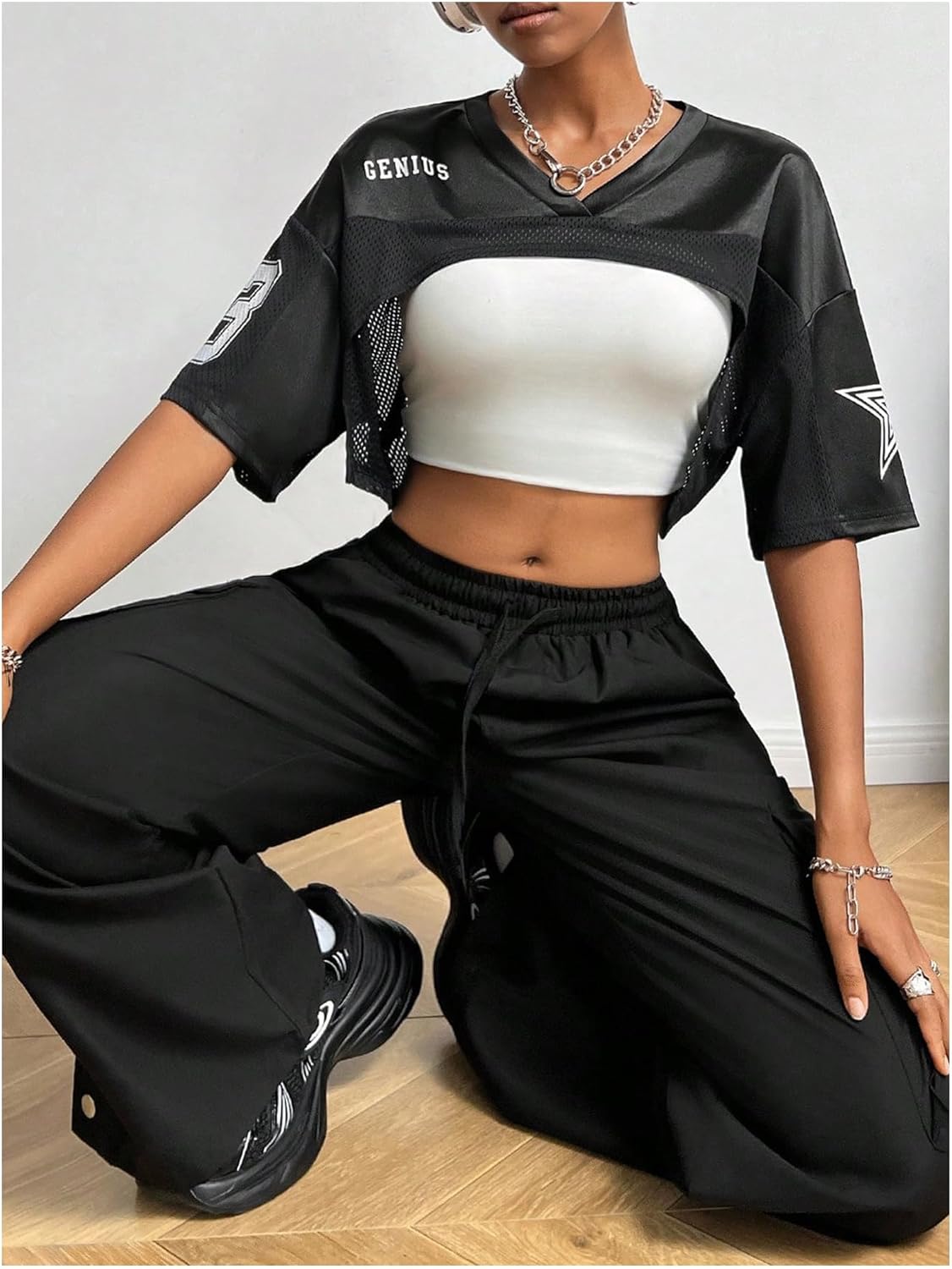 MakeMeChic Women’ S Jersey Shirts Y2k Graphic Tees Oversized Crop Tops Shrugs Streetwear - Image 2