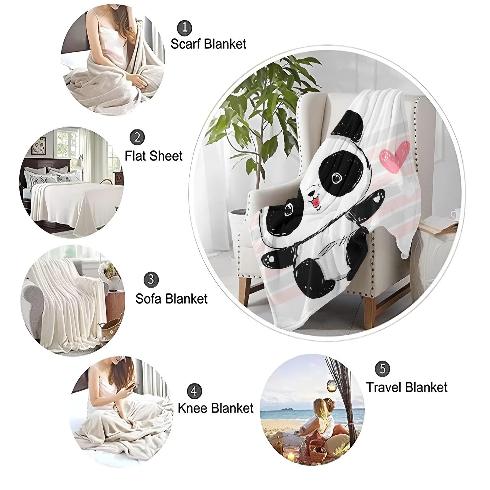 Plaid Couverture Extra Doux Panda De Dessin Animé 180x200 cm Couvre-lit Multi-usages Canapé, Plaid pour lit, Couverture Foulard Doux et Chaude Plaid Canapé Flanelle
