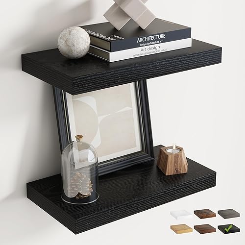 Vista 27 de Juego de 2 estantes flotantes de 36 pulgadas para pared, estantes de baño de grano de madera de 8 pulgadas de profundidad con soportes invisibles