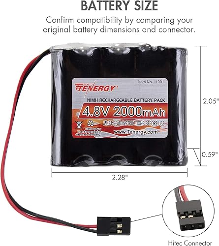 Miniatura 3 de Paquete de baterías RX NiMH Tenergy para receptor 48V 2000mAh con conector Hitec para autos y aviones RC