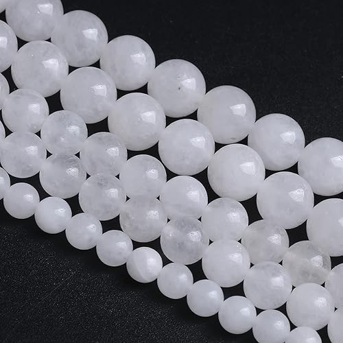 Miniatura 3 de 32 cuentas sueltas de jade blanco de piedra natural de 0.472 pulgadas para hacer joyas y pulseras