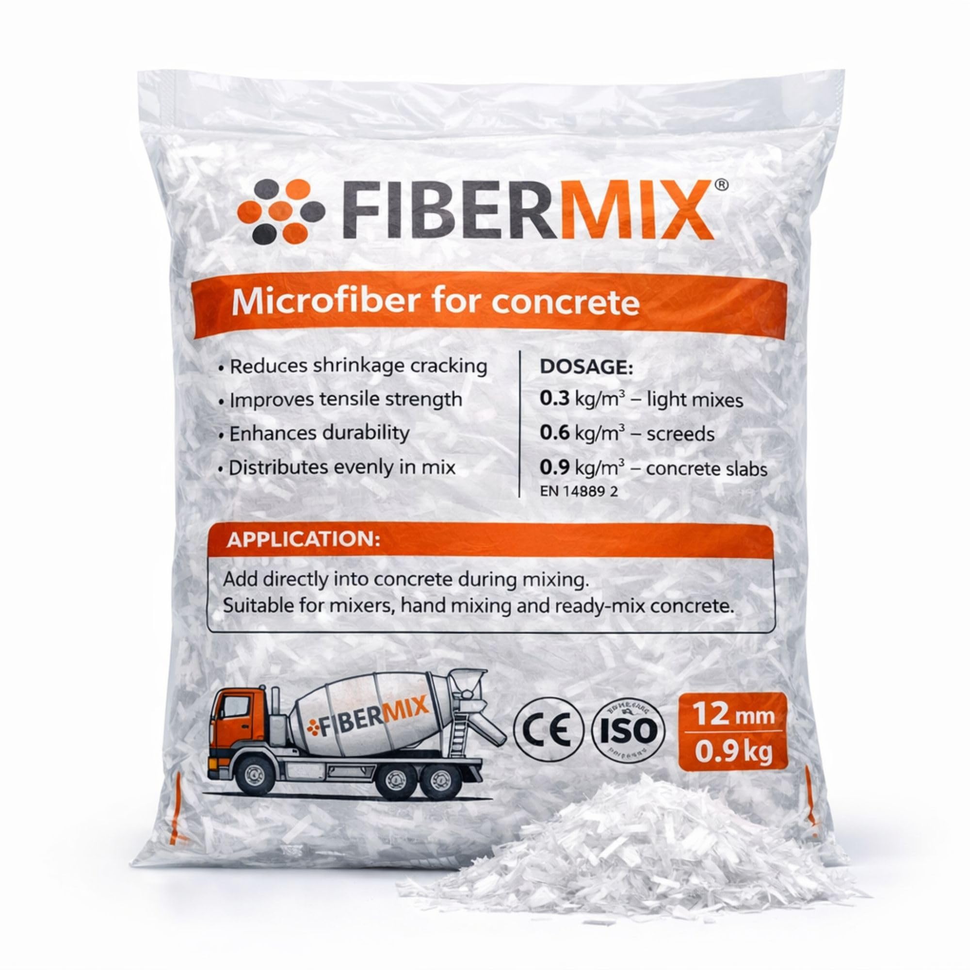 Microfibra per calcestruzzo 12 mm – Polimero ad alte prestazioni per evitare crepe | Ideale per massetto e riparazione del calcestruzzo (4,5 kg)