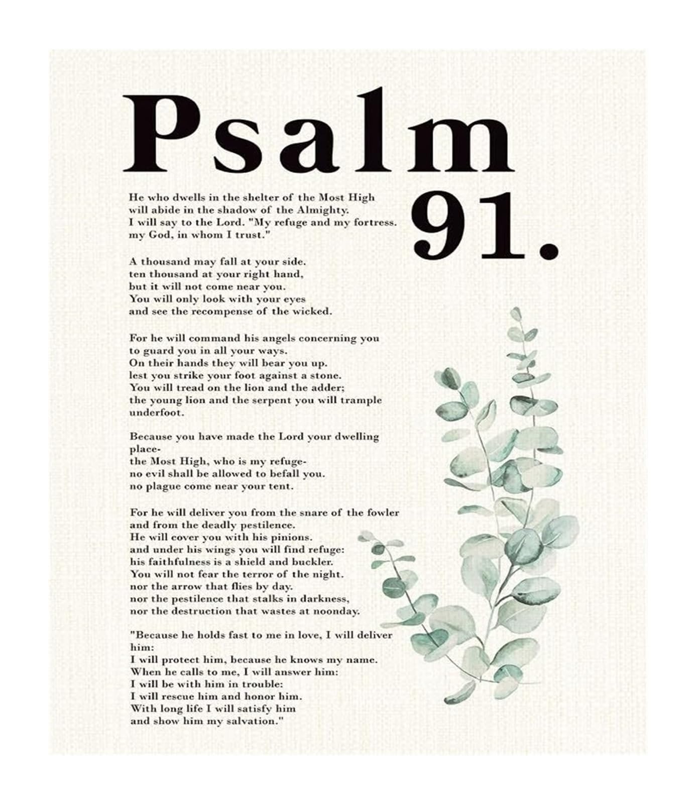 IDGTTLDF Inspirational Bible Verse Canvas, Psalm 91 Wall-Art for Home & Church, God's Protection Scripture Print, Gift for Believers, Pastors, Worship Leaders Unframed,12x18inch(30x45cm)