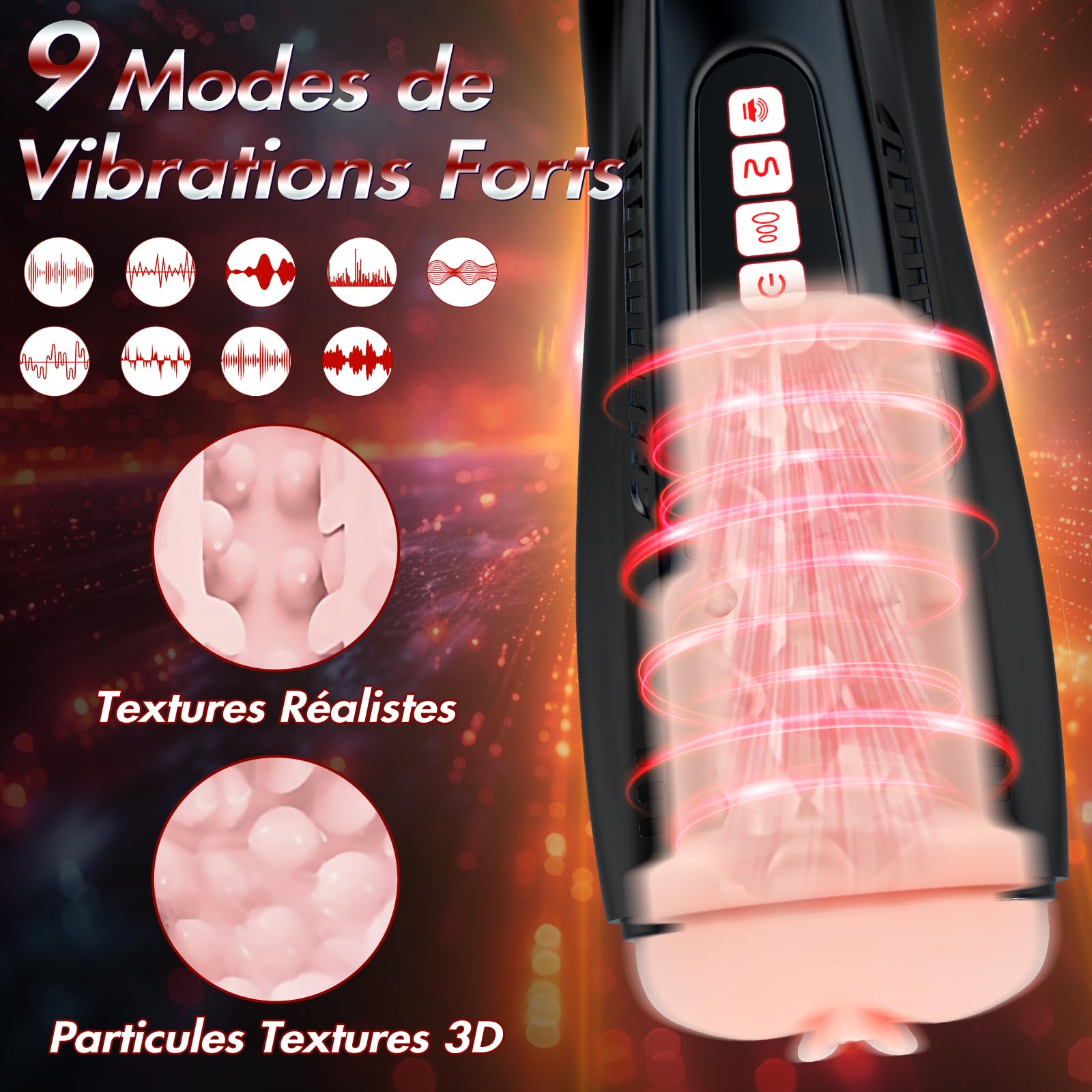 Masturbateur Homme Succion Sex Toys - Masturbateurs Masculins LED Sex Toýs Homme Réaliste, 9 Succions & Vibrations MasturbâteurHomme Mains Libres avec 6 Anneaux Péniens Jouet Adulte SextoyHomme