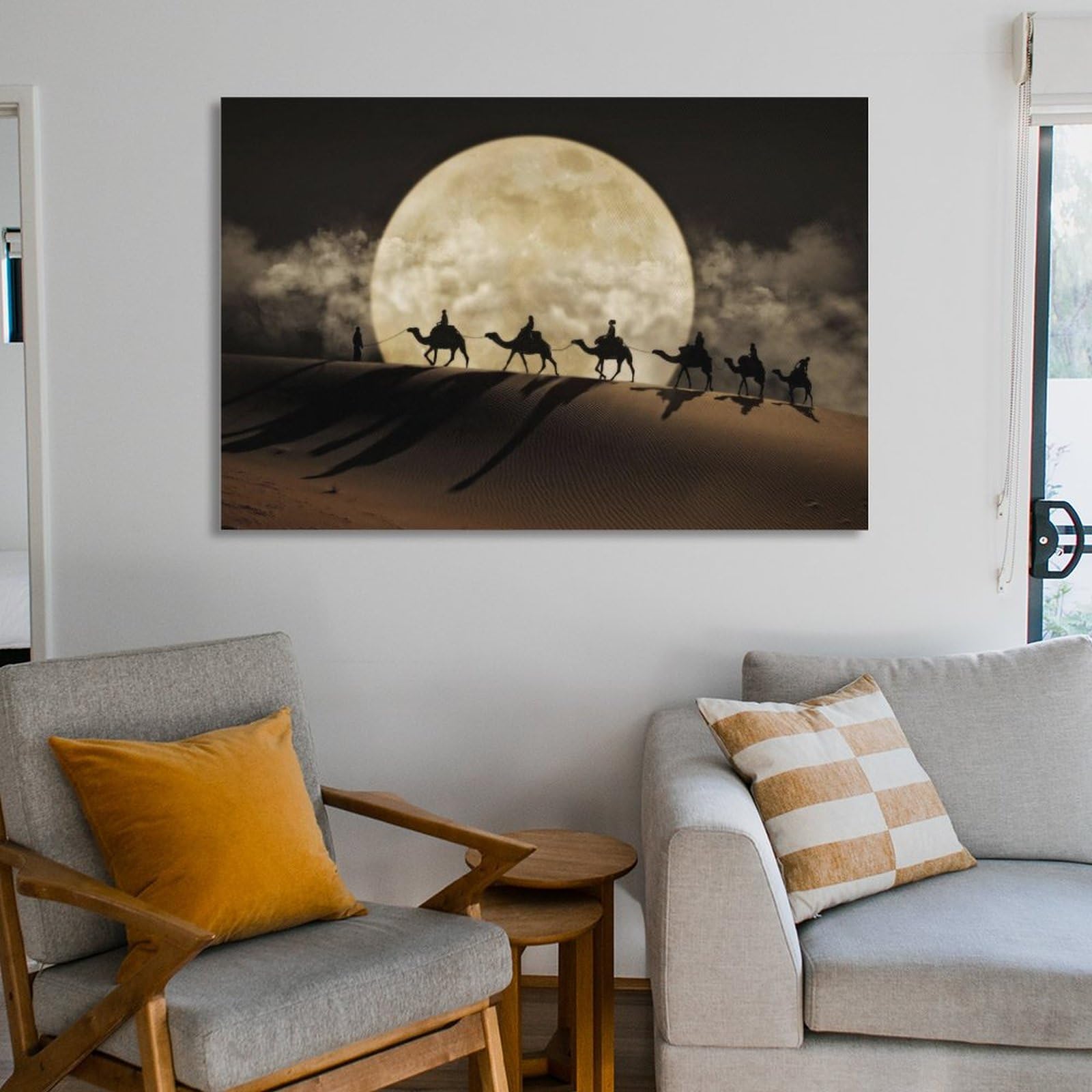 油彩画 アートパネル 砂漠の夜とラクダ Amazon.co.jp: 砂漠のラクダの風景キャンバス絵画月の夜のシーン