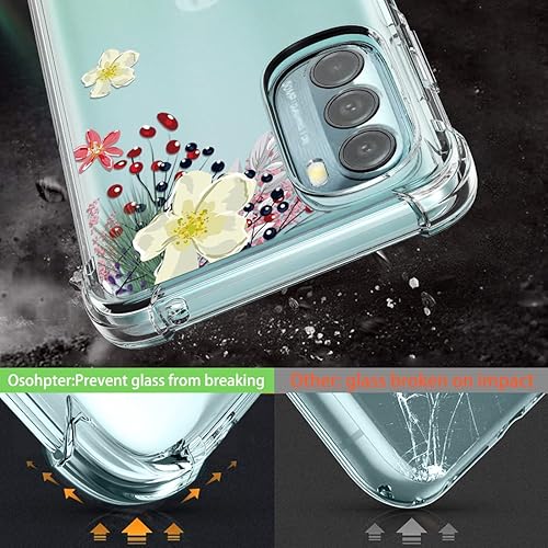 Miniatura 3 de Osophter Funda para Moto G Stylus 5G 2022 con protector de pantalla para niñas y mujeres, diseño floral de flores para absorción de golpes, funda de