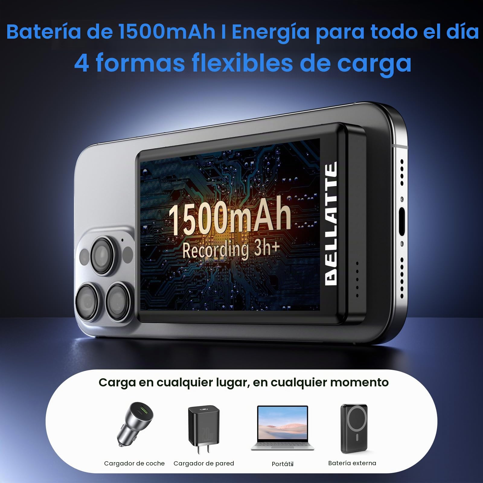 Vlog - Pantalla de Monitor Selfie para iPhone y Android, grabación 4K 30fps, Espejo de Pantalla inalámbrico, Altavoz Integrado, Soporte magnético y Control Remoto para vlogging, transmisión