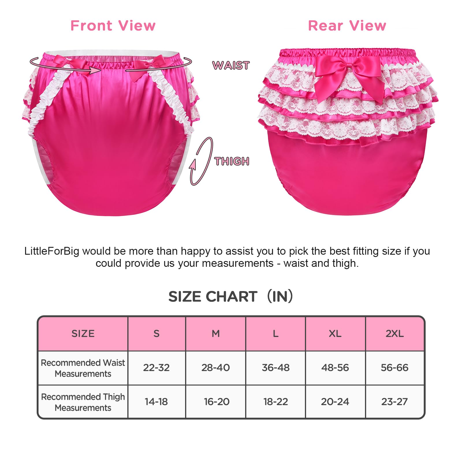 LittleForBig Lavabile riutilizzabile impermeabile increspato pizzo fiocco grazioso in raso rosa sopra adulto pannolino copertura M