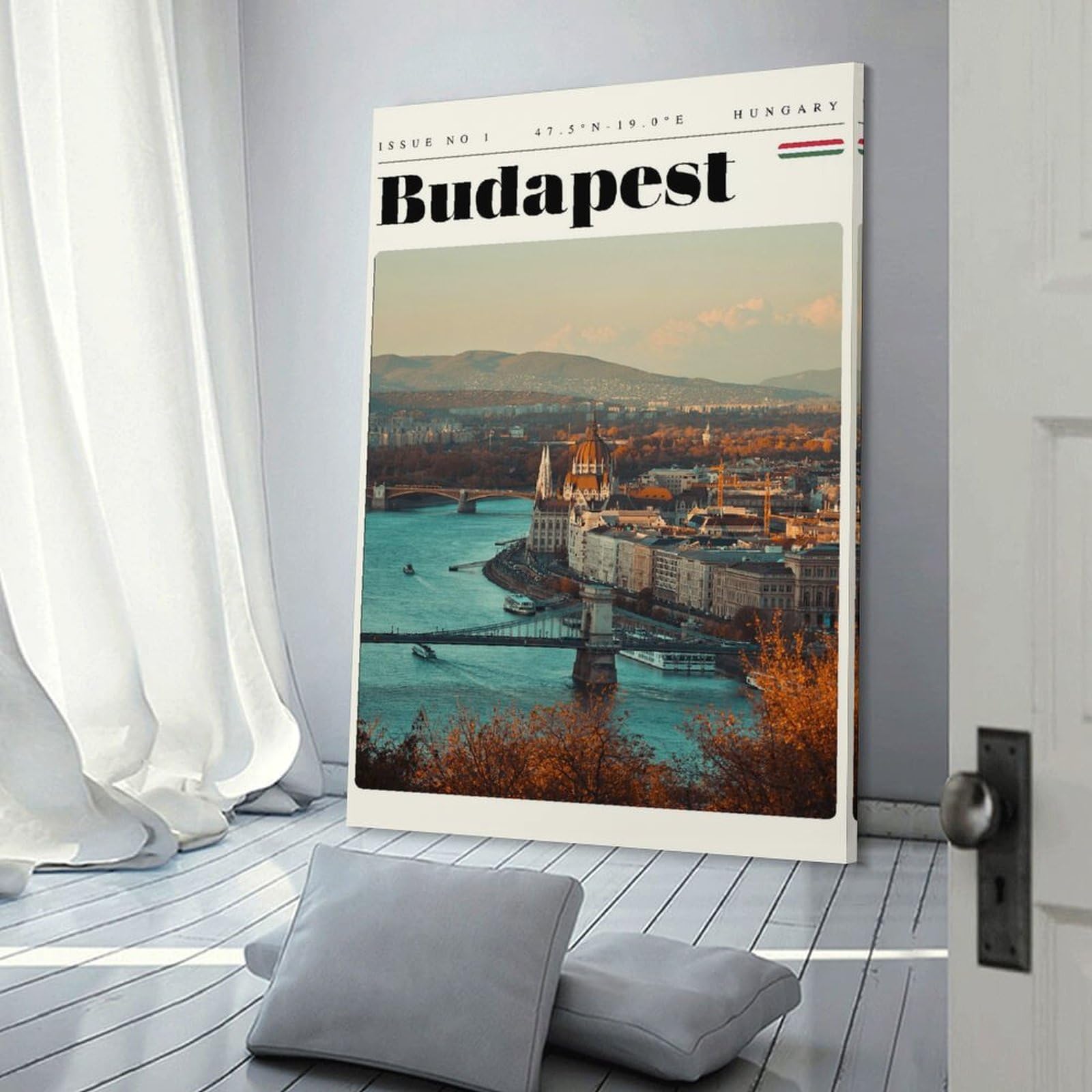 Junmoney Canvas Wall Art Budapest Hungary Travel Art, 24x36inch(60x90cm), for Lounge Decor, Bedroom Walls Or Flats, A Home Accent with Warm Character