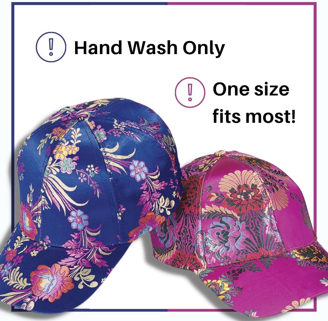 SAGEFINDS Silk Floral Baseball Cap | All-Over Embroidered Print | Protective 3” Brim