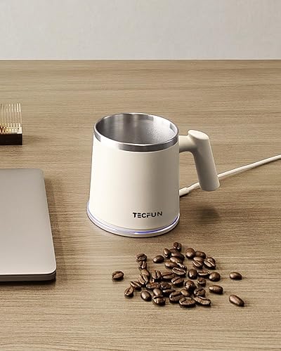 Miniatura 7 de TECFUN Calentador de taza de café, calentador de tazas 2 en 1 y cargador inalámbrico, taza de café de 12 onzas con tapa, calentador de taza de café
