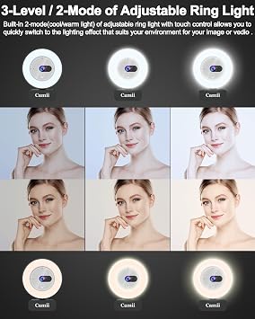 Camii 2K Webcam with Light, HD Webcam for PC with Built-in Privacy Cover, Adjustable Brightness, Noise Reduction Mics, for Zoom Skype Teams Laptop and Google Meet