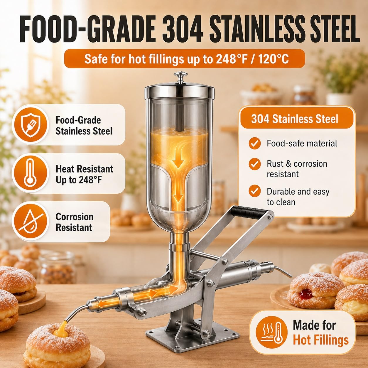 Llenadora Manual De Churros Donuts 5l, Máquina De Acero Inoxidable Con Kit De Boquilla