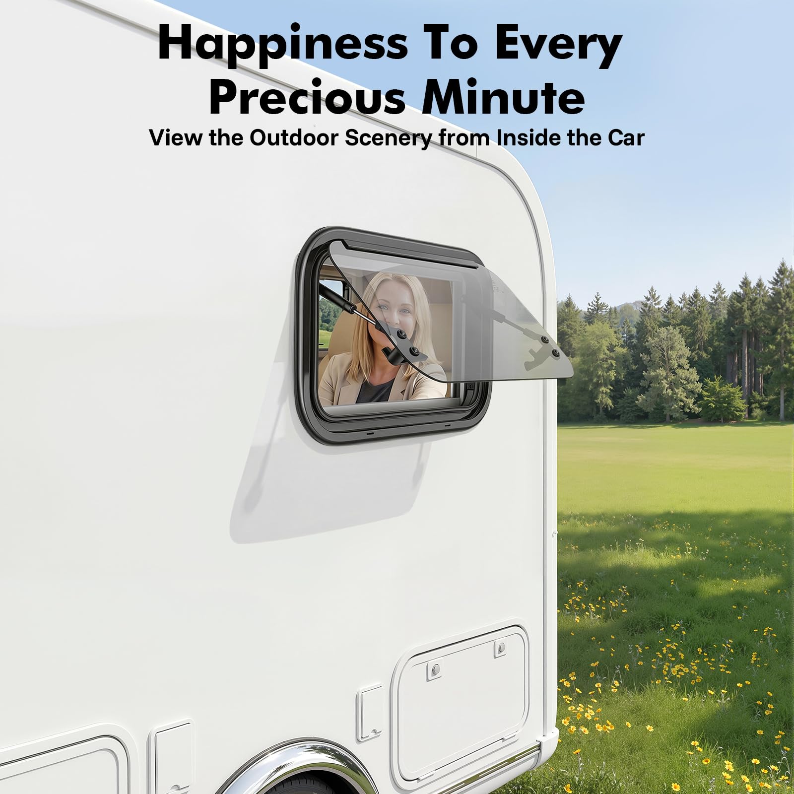 Ventana lateral de caravana negra, ventana para autocaravana con pantalla y parasol solar, transmitancia luminosa del 18%, ángulo de apertura de 0-85°, para autocaravanas, caravanas, autocaravanas