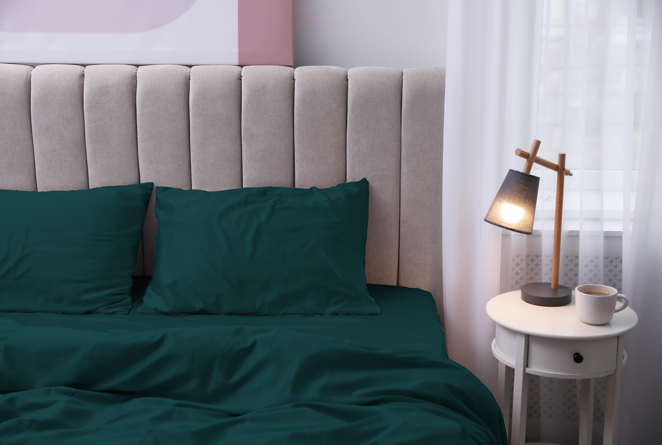 hermet Microfibre Double Bed Sheet Set, Teal, Complete Bed, Top Sheet, Fitted Sheet, Pair of Pillowcases, Winner - Image 3