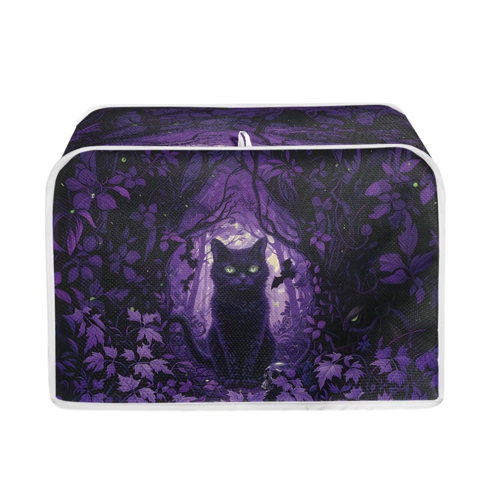 Talayituse Cat Bat Maple Leaves Print 4 Slice Toaster Covers Dust Protection Bread Maker Covers Halloween Decoration Toaster Oven Cloth Cover Kitchen Accessories Washable Appliance Cover, M