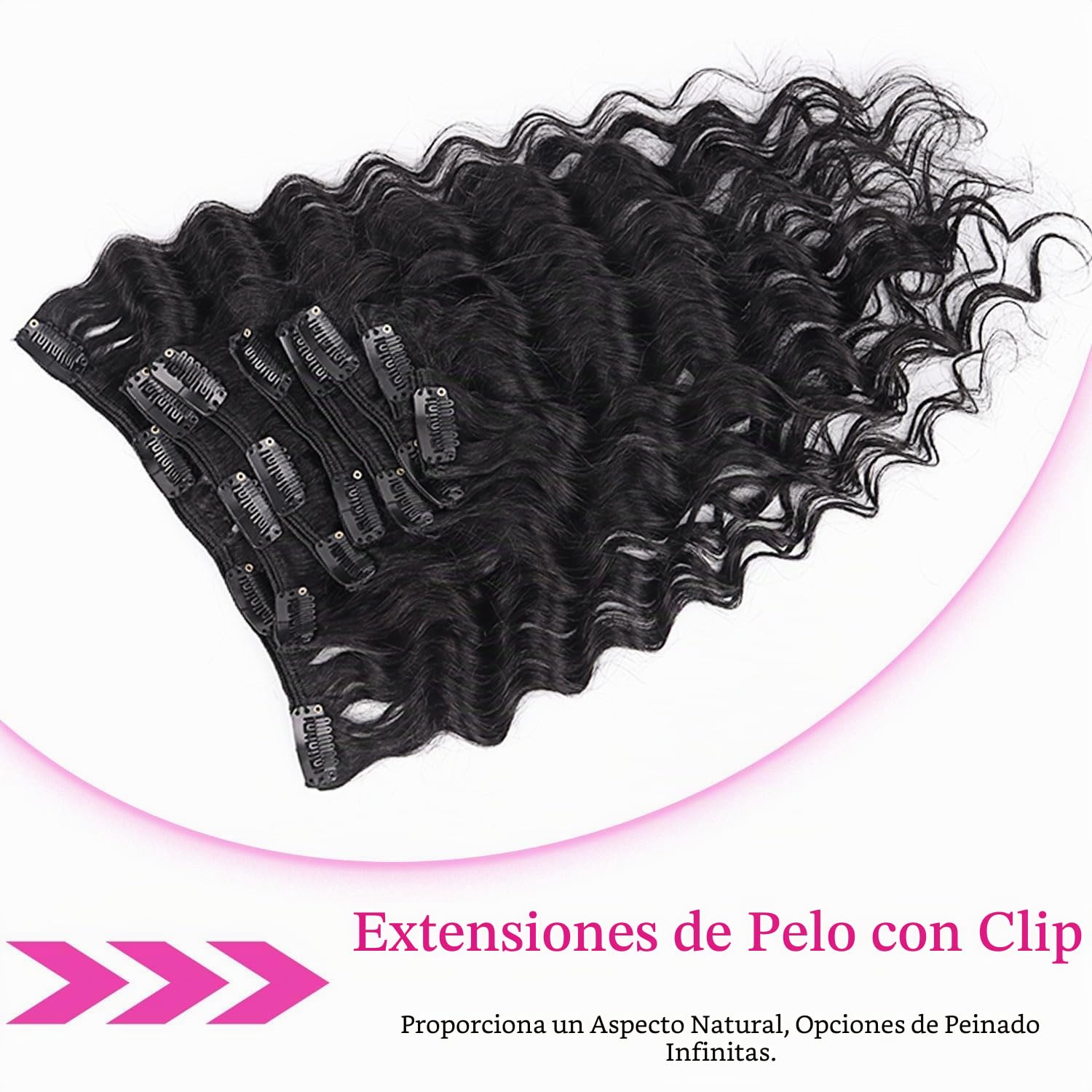 Extensiones de Clip Rizadas Profundas Cabello Humano 55cm 8PCS 120g Negro Natural Extensiones de Cabello Humano Extensiones de Clip para Mujeres