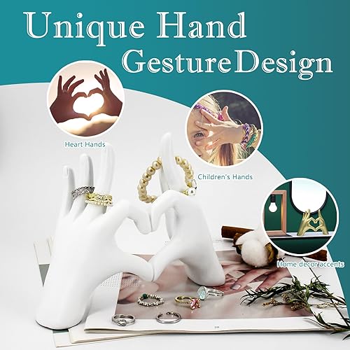 Miniatura 10 de Decoración de estatua de manos de corazón rosa, pequeña escultura decorativa con gesto de dedo de amor para estantes de tocador de boda, decoración