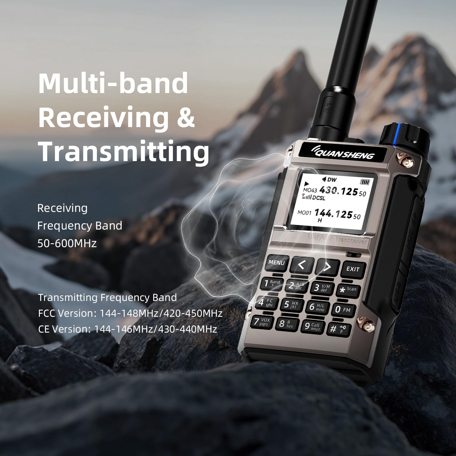 QUANSHENG UV-K1(8) Walkie Talkie Handheld Ham Radio, Air Band Receive 50-600MHz, Wireless Copy, One Key Frequency Match, Type-C Charging, NOAA Weather, 200 Channels, VOX, Portable Two Way Radio