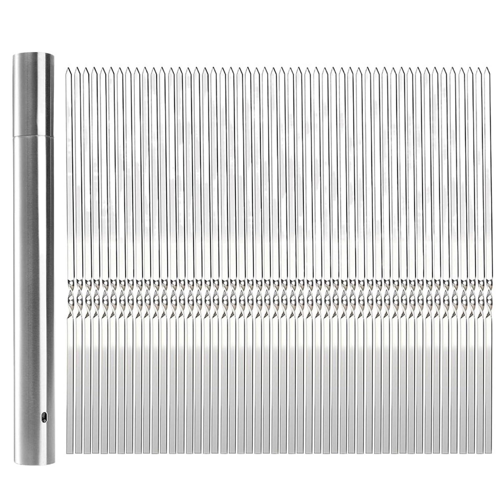 Brochetas de barbacoa de acero con pincho plano reutilizable y tubo de almacenamiento portátil