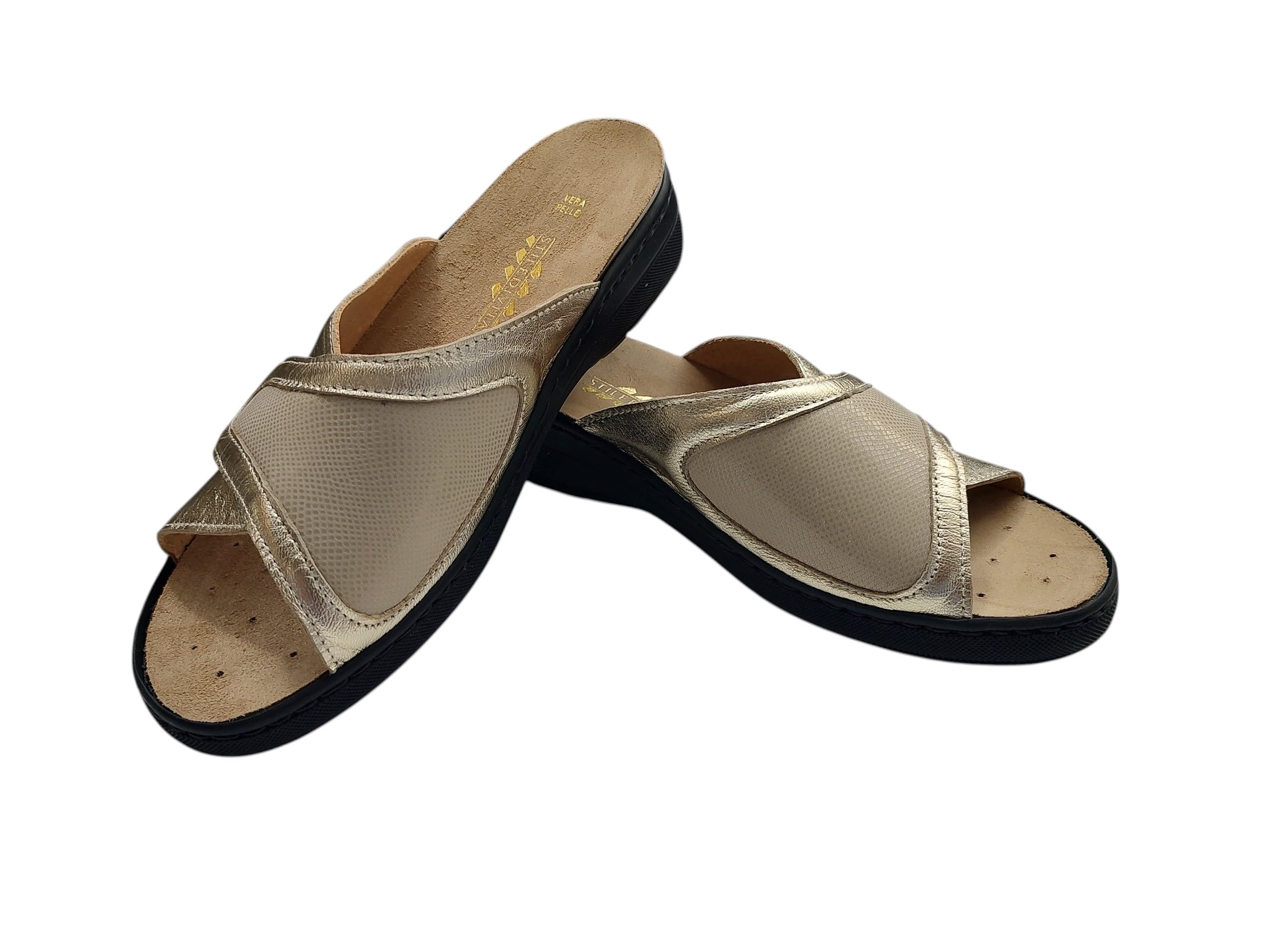 generico Stile di Vita ciabatta plantare estraibile in pelle chiusura a strappo con inserto in neoprene per alluce valgo 4672 beige