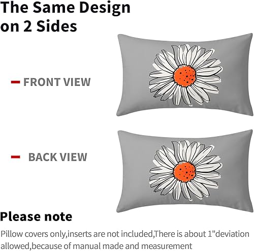 Miniatura 4 de Juego de 2 fundas de almohada de margaritas naranja quemado de 12 x 20 pulgadas, fundas de almohada florales de madera floral moderna abstracta de
