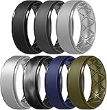Egnaro Men's Wedding Rings 8.5mm Wide-2mm Thick Inner Arc Ergonomic Breathable Rubber bands-Hypoallergenic for Gym/Outdoor/Gift((1-7 Variety Pack with Half Size) A-Black,Black Gray,Light...