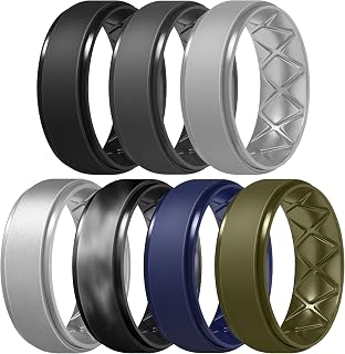 Egnaro Men's Hypoallergenic Silicone Wedding Bands - 8.5mm Breathable Rubber Rings for Gym, Outdoor & Active Lifestyles, Sizes 1-7 Variety Pack