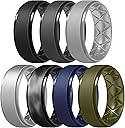 Egnaro Men's Rings 8.5mm Wide-2mm Thick Inner Arc Ergonomic Breathable Rubber Wedding bands-Hypoallergenic for Gym/Outdoor/Gift((1-7 Variety Pack with Half Size)