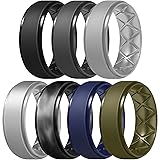Egnaro Men's Rings 8.5mm Wide-2mm Thick Inner Arc Ergonomic Breathable Rubber Wedding bands-Hypoallergenic for Gym/Outdoor/Gift((1-7 Variety Pack with Half Size) A-Black,Black Gray,Light...