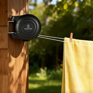 REQUISITE NEEDS 30M Wall Mounted Twin Cable Retractable Washing Line, Black, Heavy-Duty Plastic & Polyvinyl, 2x15m Length, Indoor Outdoor Laundry Drying Line - Black