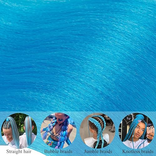 Miniatura 3 de Cabello trenzado azul cielo de 30 pulgadas, 2 paquetes de 2 extensiones de cabello trenzado largo preestirado, extensiones de cabello trenzado Yaki,