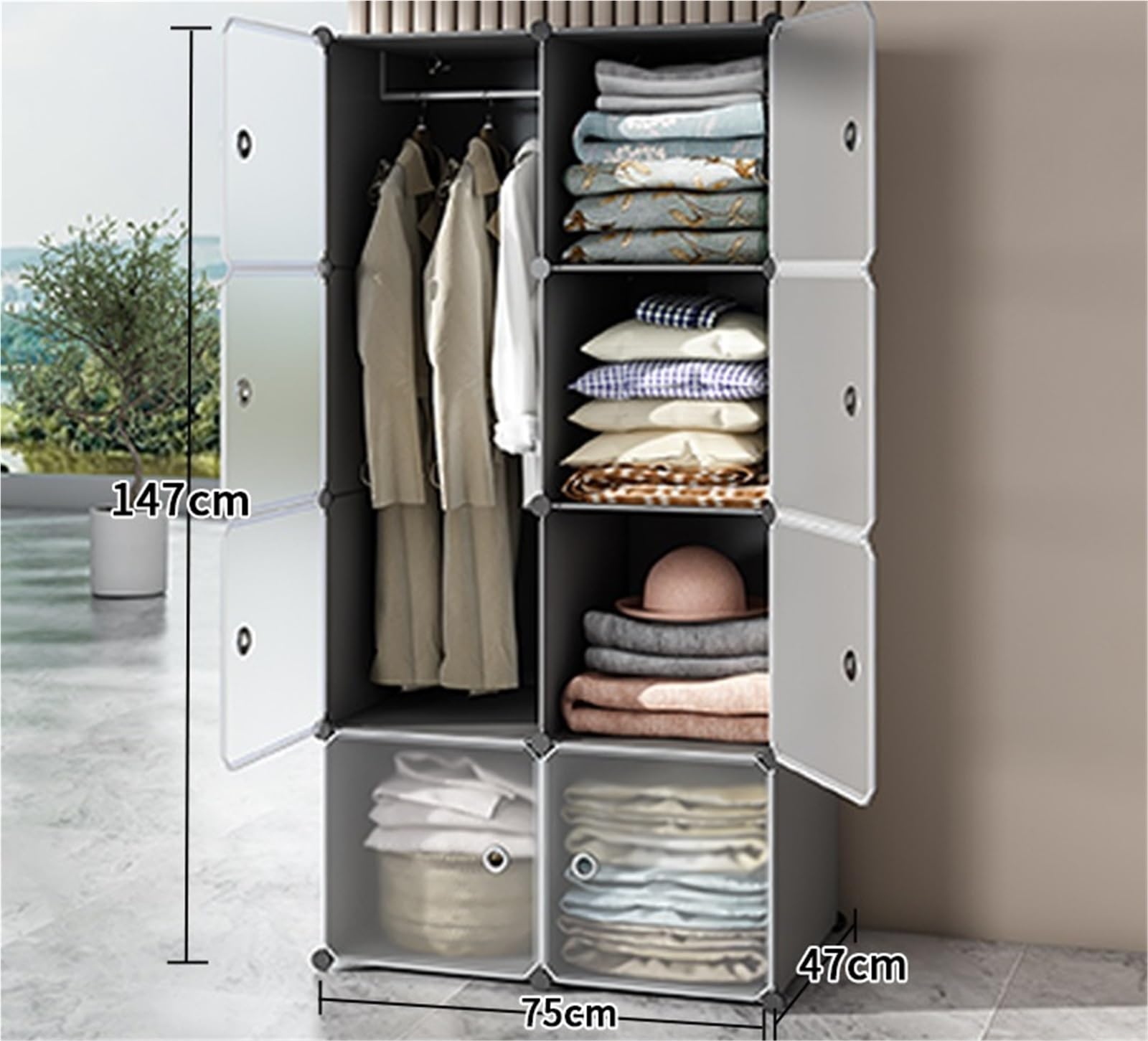 Armadio Camera da Letto Aste for Appendere L'organizzatore Del'armadio Del'armadio Semplice Del'armadio Portatile for Il Soggiorno della Camera da Letto Guardaroba Resistente(75x47x147cm)