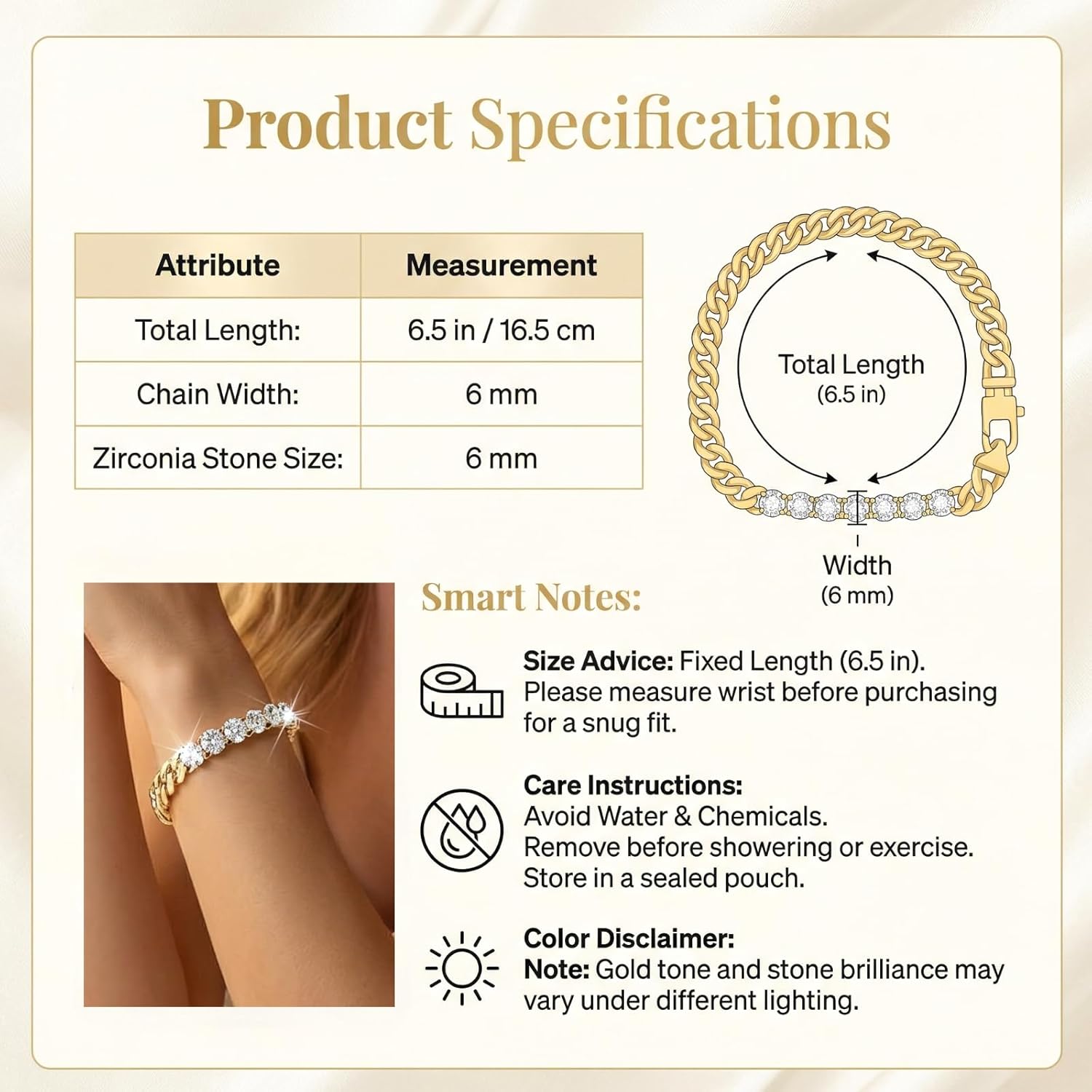 Bracelets for Women, Women's Jewelry Tennis Bracelet Cuban Link Chain 18K Gold Plated 6.5 Inch Chunky Link Chain 7 Stone Simulated Diamond Bracelet for Women, Birthday Valentine Wedding
