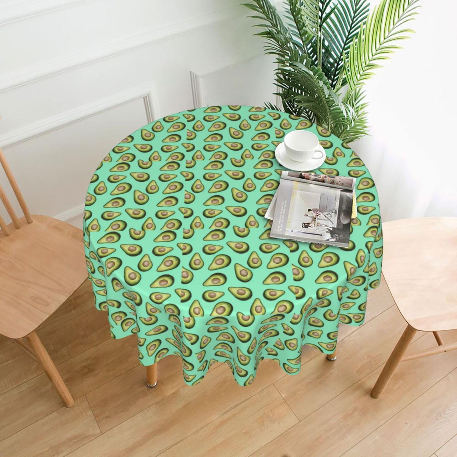 Nbtghga Fresh Tropical Fruit Avocado Print Tablecloth Round Border Table Cloth Cover Decorative For Party Holiday Dinning Tabletop Home