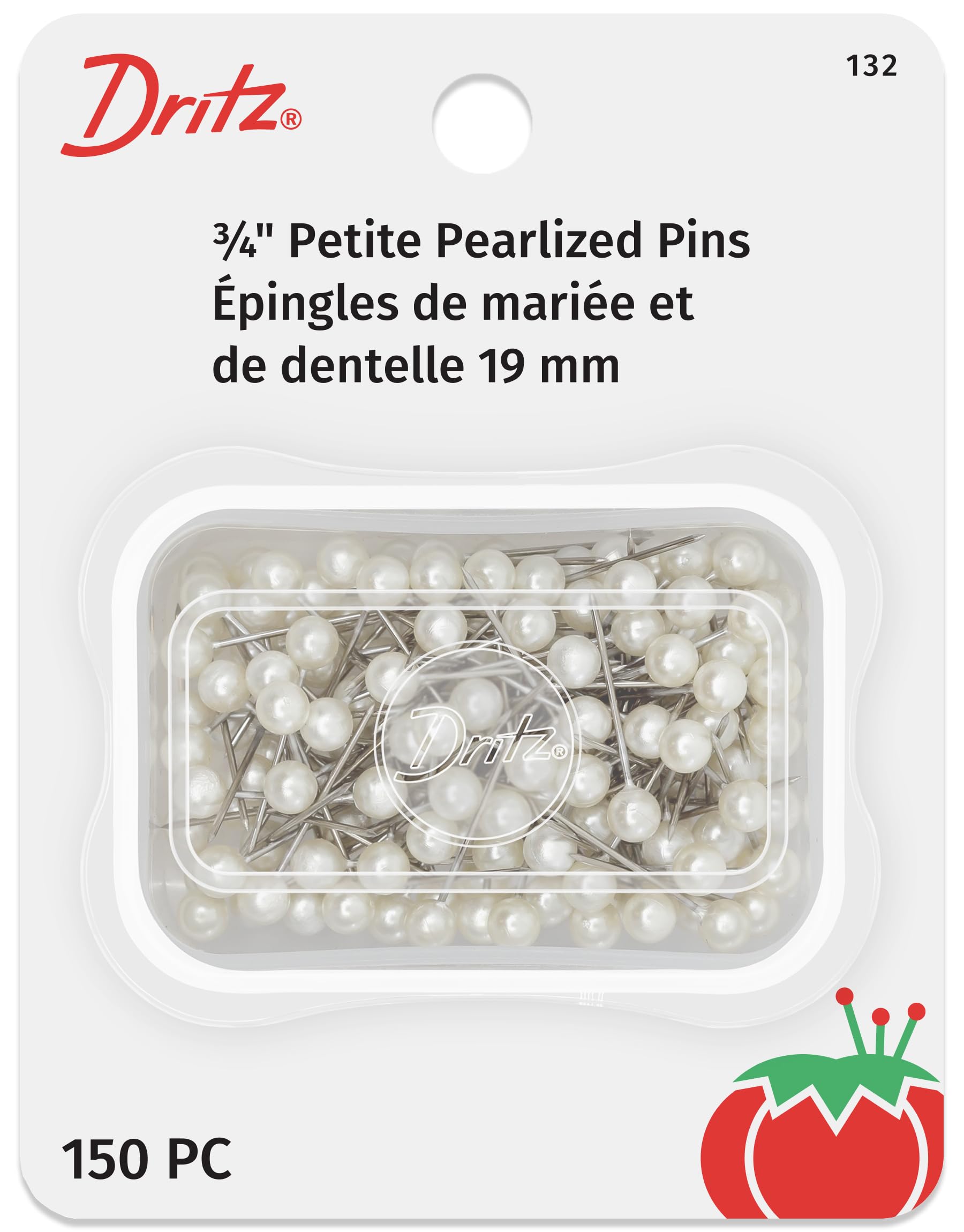 Dritz 132 Pearlized Pins, Petite, White, 3/4-Inch (150-Count)