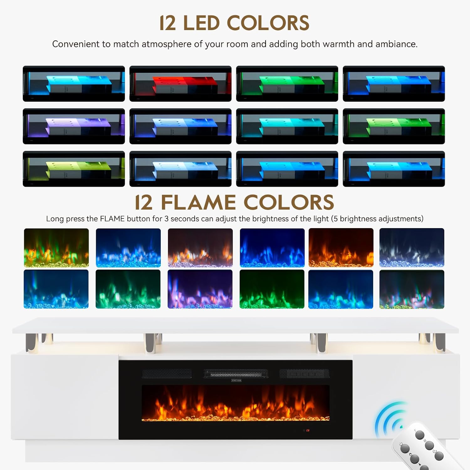 ONLY box 1 of 2) OneBlis 70\" TV Stand & Entertainment Center, Media Console with Storage Shelves, Fits TVs up to 80\", Modern Living Room Furniture, 36\" Electric Fireplace (White+Black) 70-inch White and Black