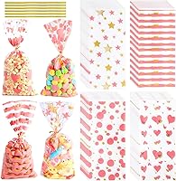 Vista 21 de COQOFA 100 piezas de bolsas de celofán transparentes para regalos con forma de corazón dorado de 17,78 x 30,48 cm, bolsas de fiesta, para caramelos