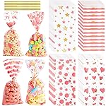 COQOFA 100 Pcs 5X11 Cello Cellophane Treat Bags Party Favor bags Pink Candy Cookie Bags Clear Plastic Goodie Bags with Twist Ties for Gift,Baby Shower, Birthday, Wedding,Party
