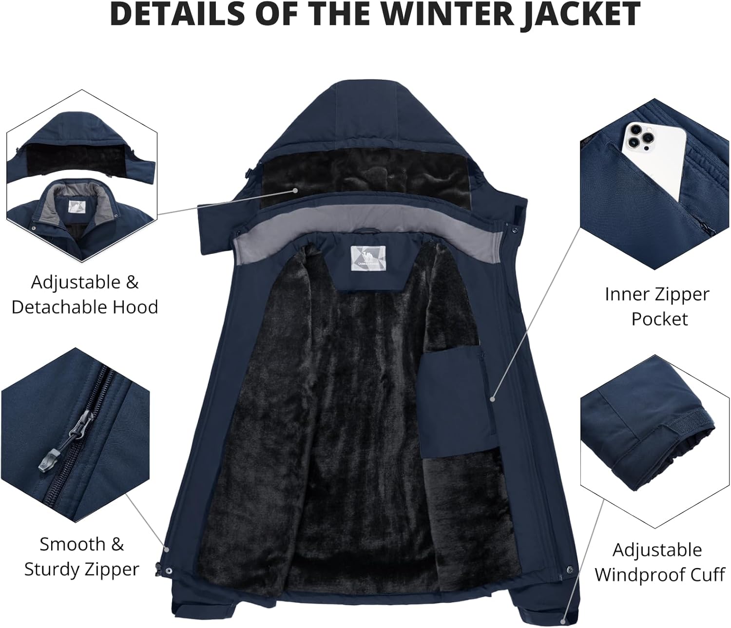 CAMEL CROWN Men's Mountain Ski Snow Jacket Waterproof Winter Coat Snowboarding Windbreaker Windproof Warm Hooded Snow Coat - Image 6