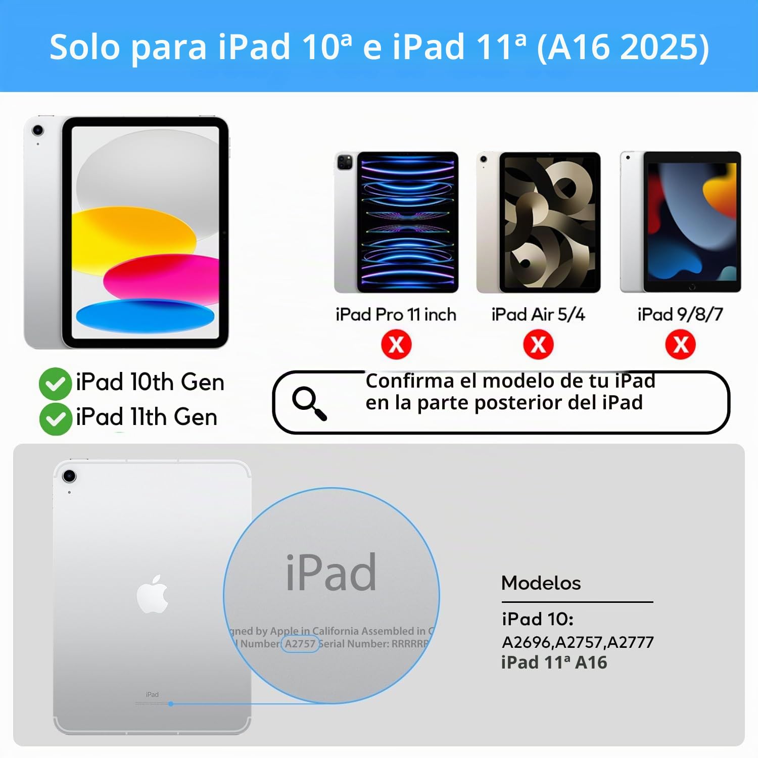 runelk Funda de teclado para iPad de 10ª generación 2022 y 11ª (A16, 2025) - Teclado estilo mágico con trackpad multitáctil - Soporte voladizo flotante - Funda magnética para iPad de 10.9 pulgadas